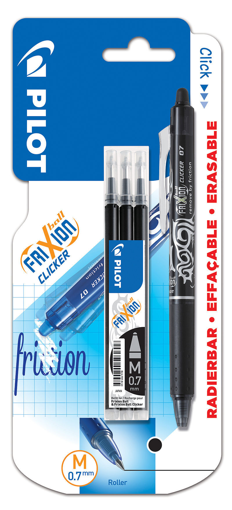 Pióro kulkowe pilot frixion clicker czarne + wkłady blister