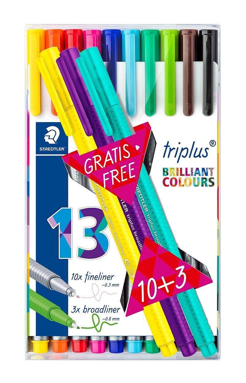 Cienkopis staedtler triplus trójkątny grubość 0. 3 mm, 13 kolorów