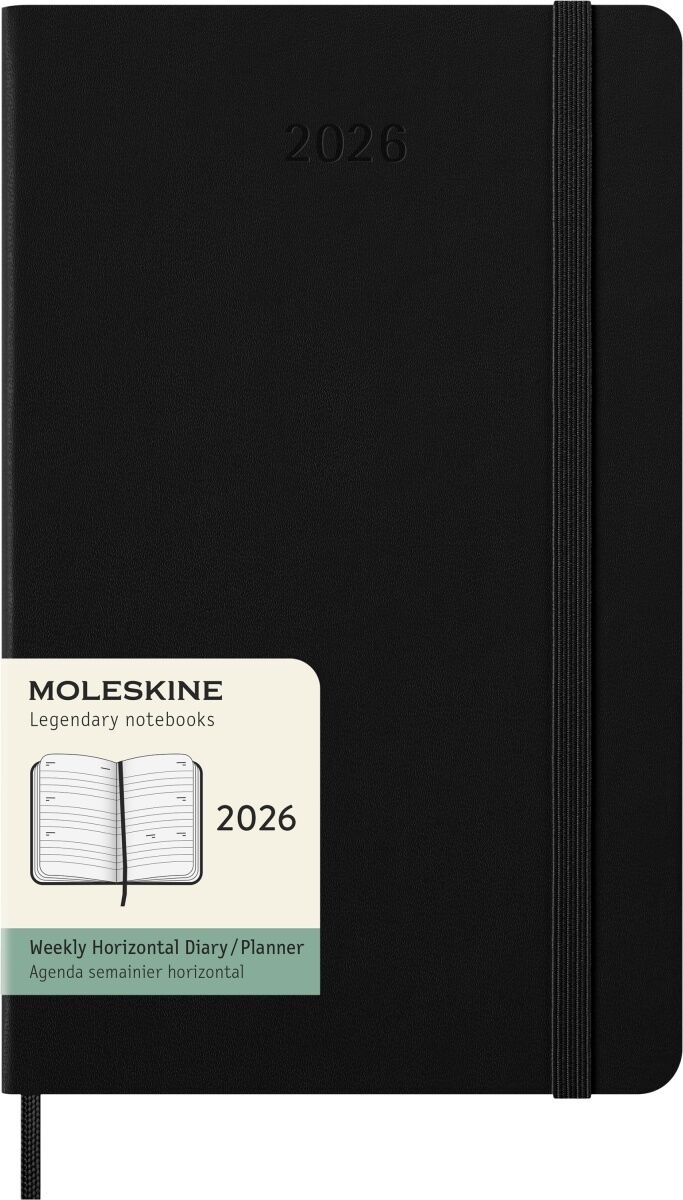 Kalendarz 2026 12M Moleskine L tygodniowy Horyzontalny twarda oprawa czarny 13x21cm