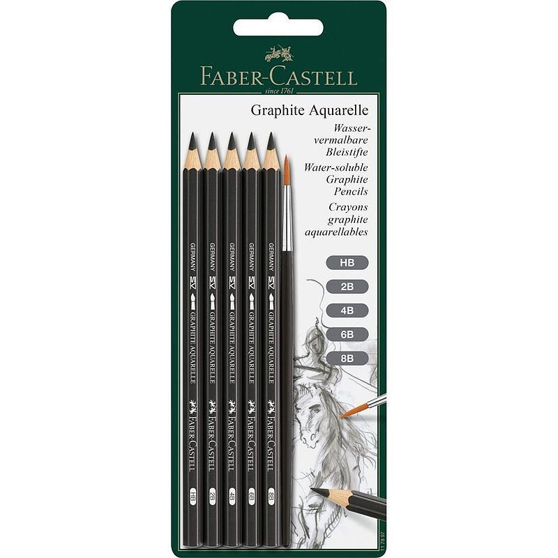 Ołówek akwarelowy faber-castell 5 sztuk hb,2b,4b,6b,8b + pędzelek blister