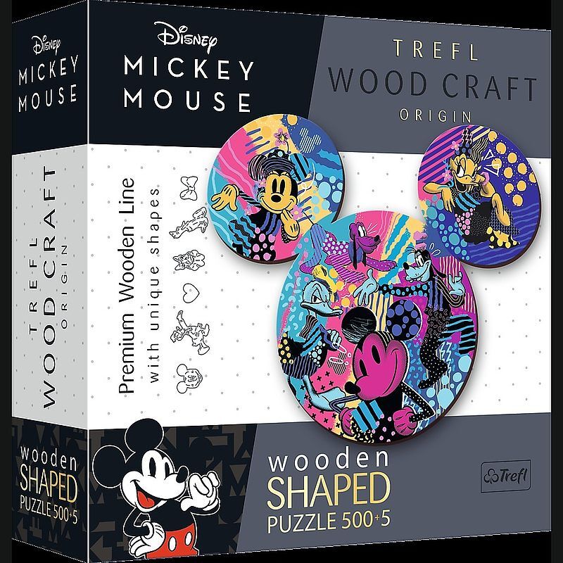 Puzzle 500+5 drewniane konturowe  kolorowa myszka mickey 20168