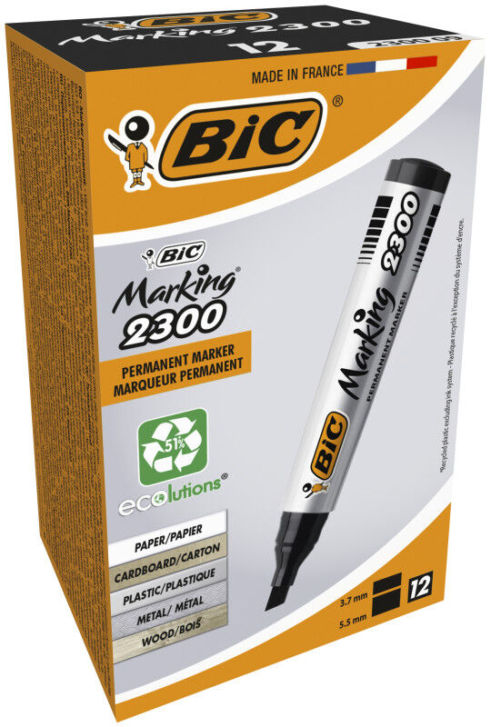 Paczka Marker czarny ścięta końcówka BIC Marking 2300 ECOlutions 12szt.
