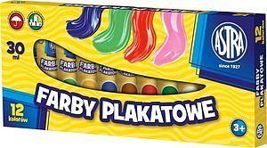 Farby plakatowe w tubie 12 kolorów, 30 ml