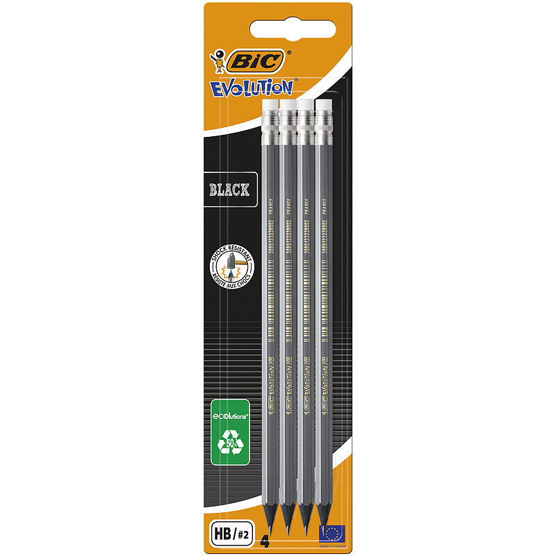 Ołówek z gumką bic evolution black blister 4szt