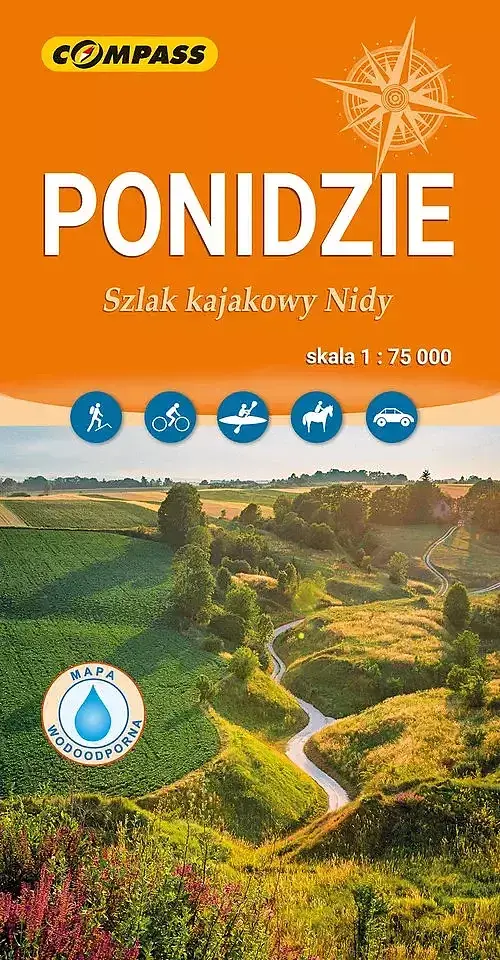Ponidzie. Szlak kajakowy Nidy. Mapa turystyczna w skali 1:75 000 (wersja wodoodporna)