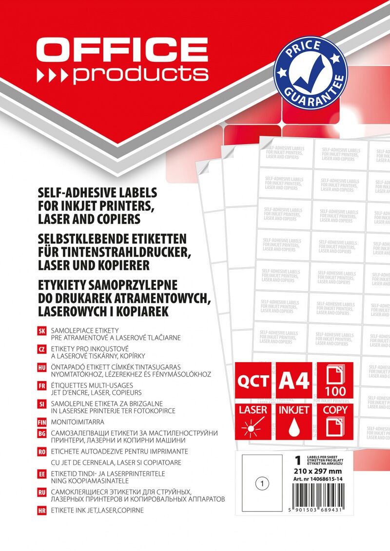 Etykiety Office Products 210x297mm białe 100 ark.