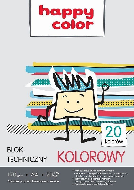 Blok techniczny kolorowy a4 170g happy color pakiet 10 sztuk