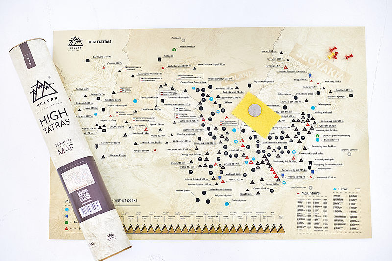 Mapa zdrapka szczytów górskich tatry wysokie 40x60cm