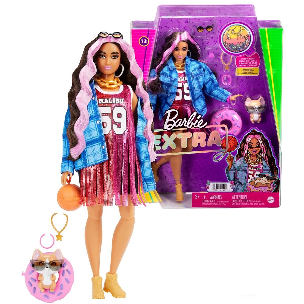 Barbie Extra: Lalka - Sportowa sukienka, czarno-różowe włosy (HDJ46)