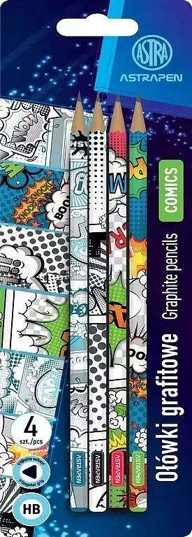 Ołówki grafitowe trójkątne hb astrapen comics 4 szt