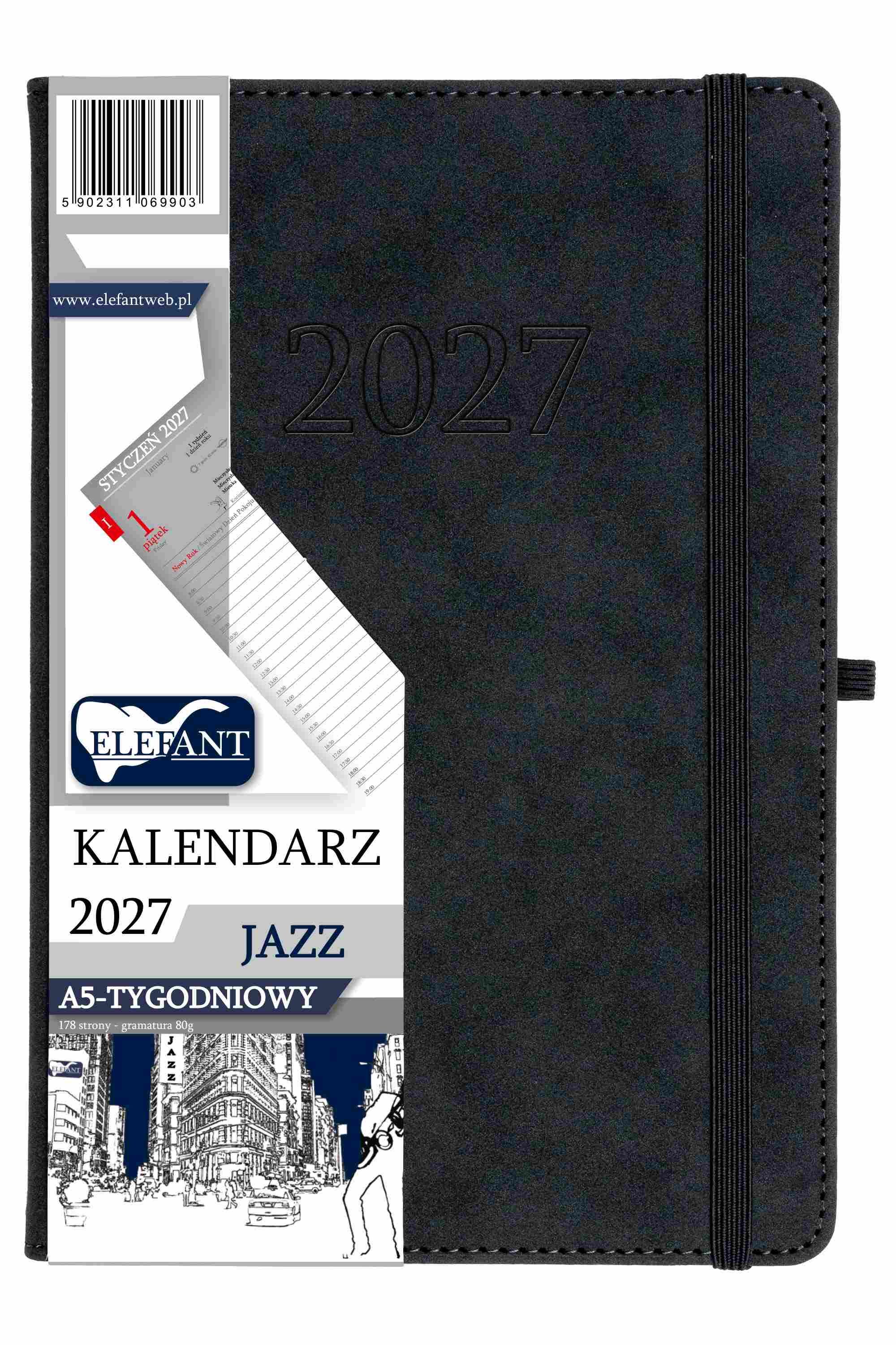 Kalendarz 2027 Jazz A5 tygodniowy grafitowy