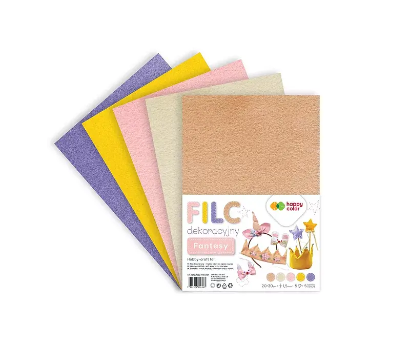 Filc dekoracyjny fantasy 20x30 cm, 1,5 mm 5 arkuszy happy color