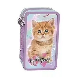 Piórnik 3-komorowy z wyposażeniem my little friend pastel kitty