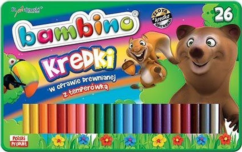 Kredki bambino 26 kolorów z temperówką w pudełku metalowym
