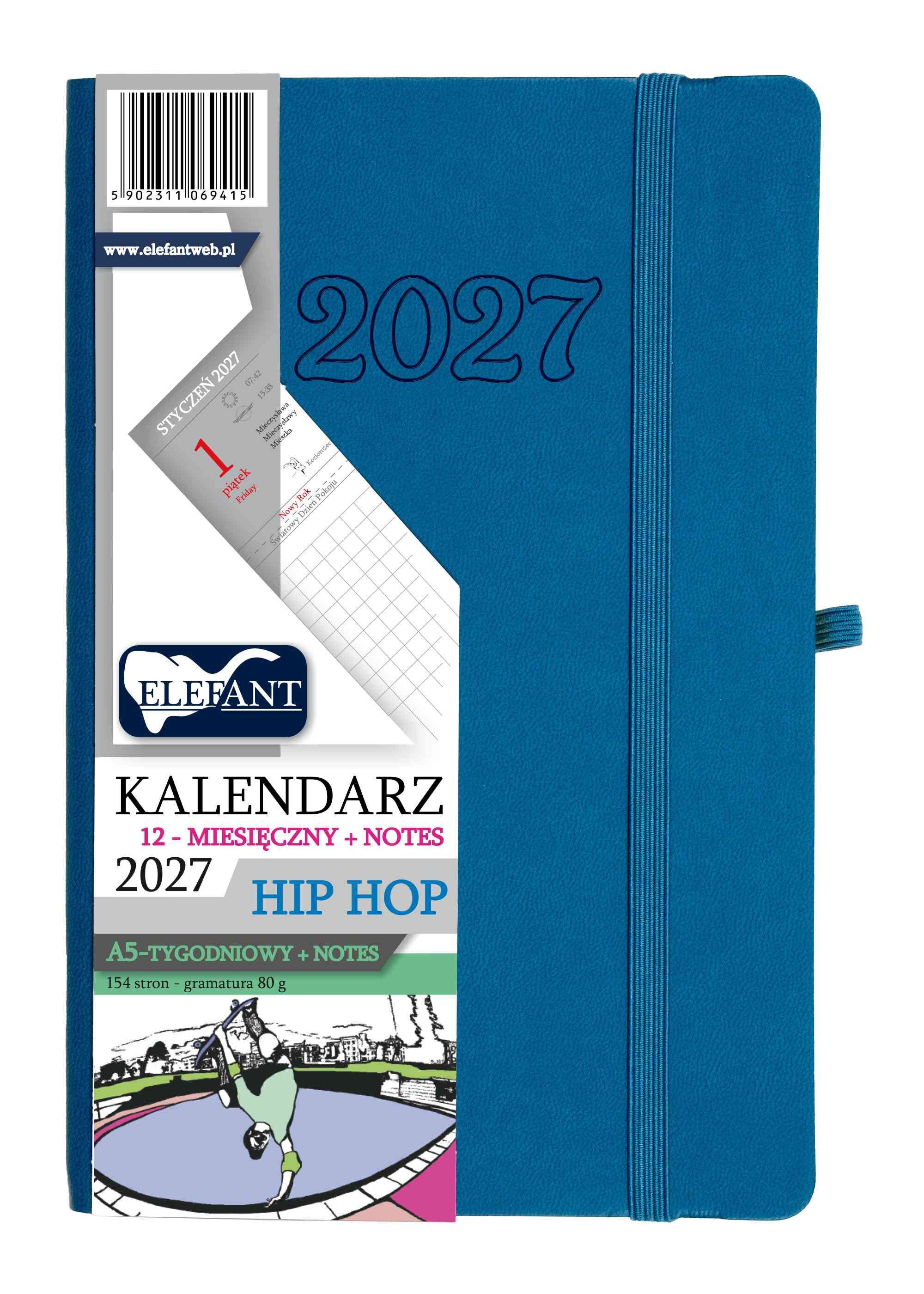 Kalendarz 2027 12 m-cy. Hip hop A5 tygodniowy atramentowy