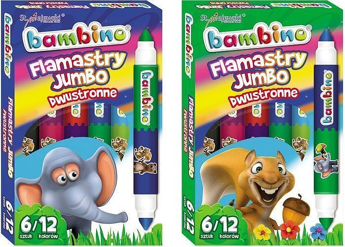 Flamastry bambino 12 kolorów dwustronne jumbo 6 sztuk
