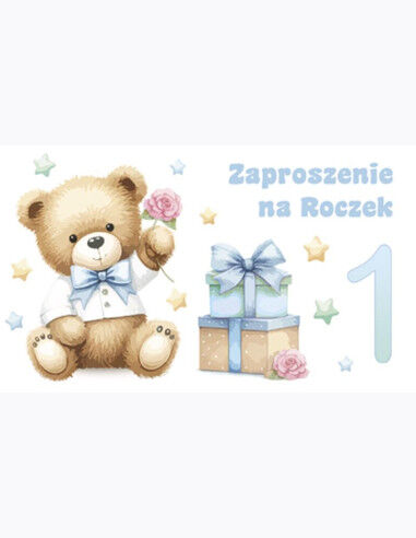 Zaproszenie Z 160x95 Urodziny Roczek zest. 60086 Dziecięce - Baby, Chłopiec, Dziecięce, Misie, Roczek, Urodziny
