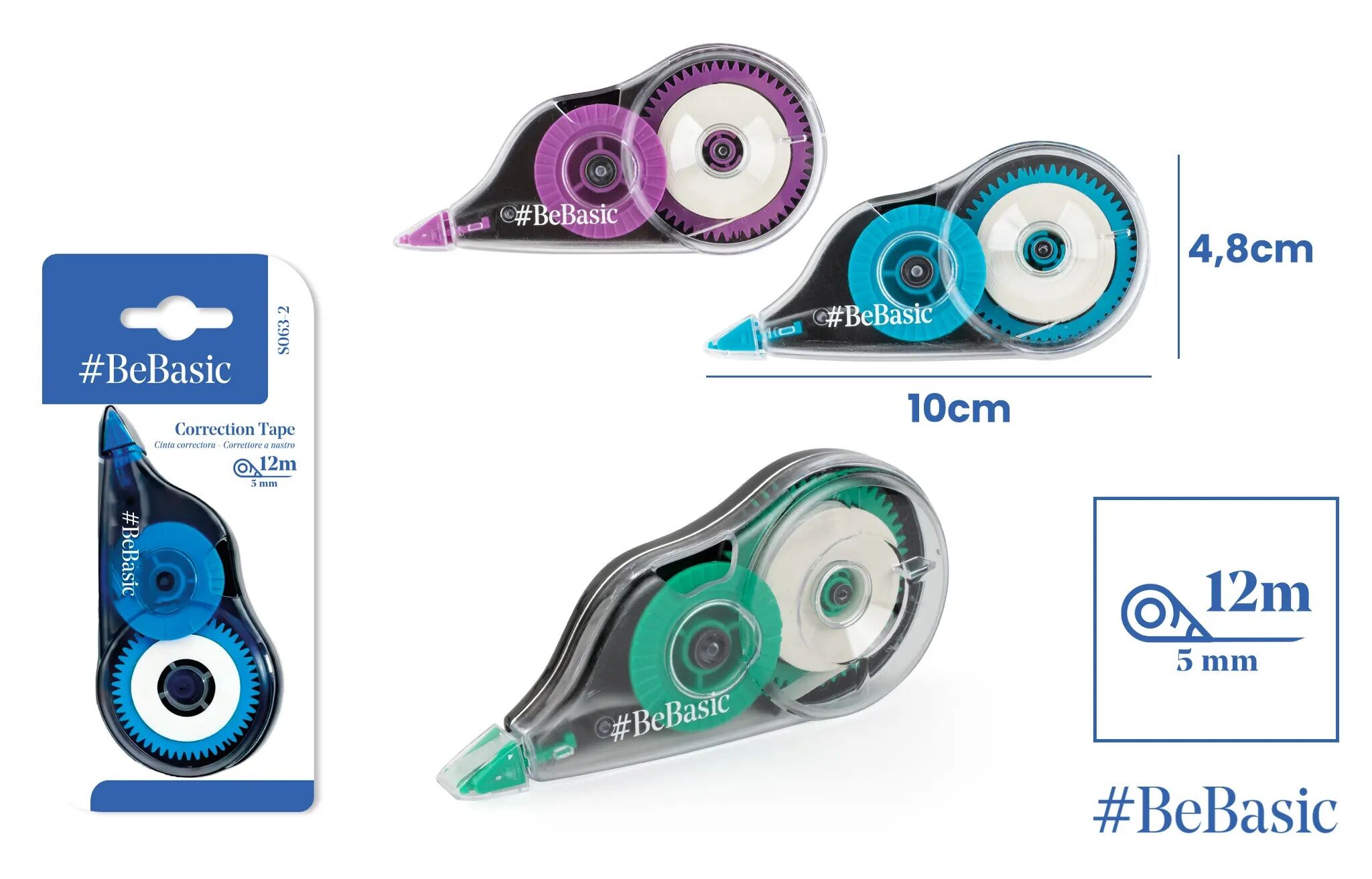 Korektor w taśmie BeBasic 5mmx12m blister 1szt.mix