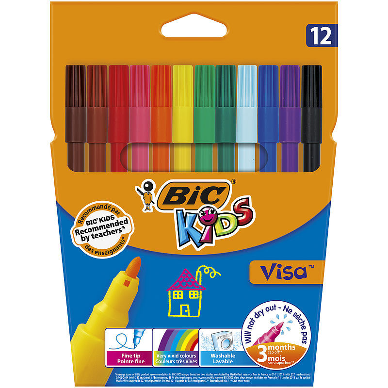 Flamastry bic kids kid visa pudełko 12 kolory