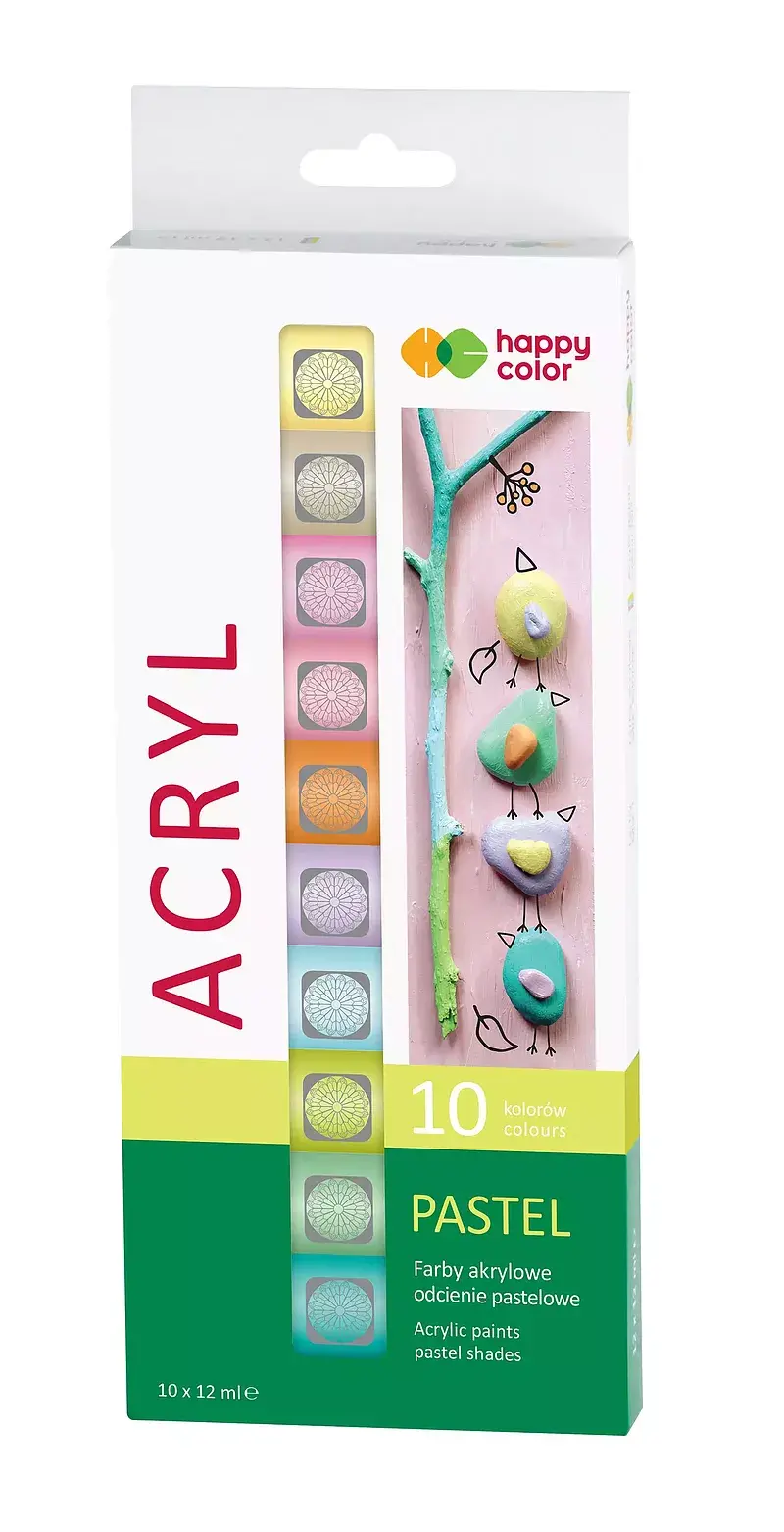Farba akrylowa zestaw 12 ml x 10 kolorów pastelowych kolory happy color