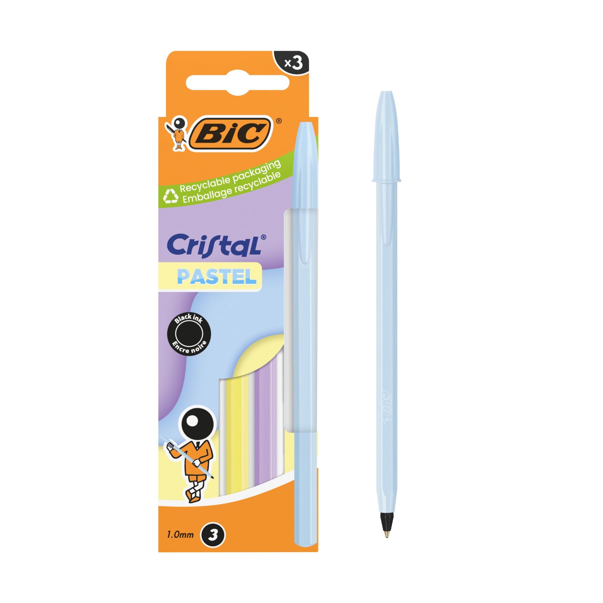 Długopis czarny BIC Cristal Pastel BPY  3szt.mix kolorów
