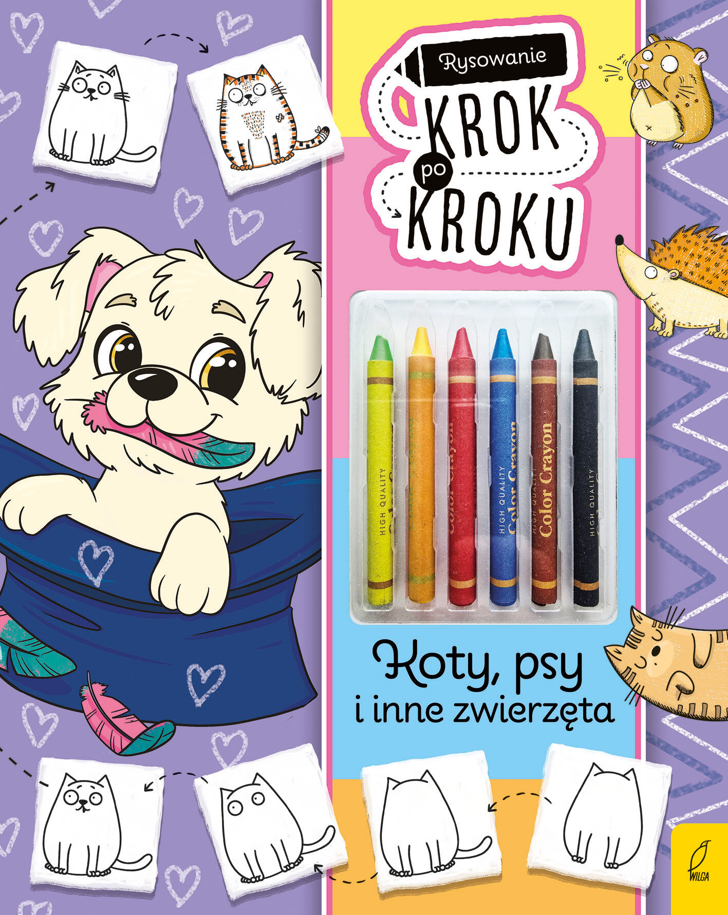 Rysowanie krok po kroku z kredkami. Koty, psy i inne zwierzęta