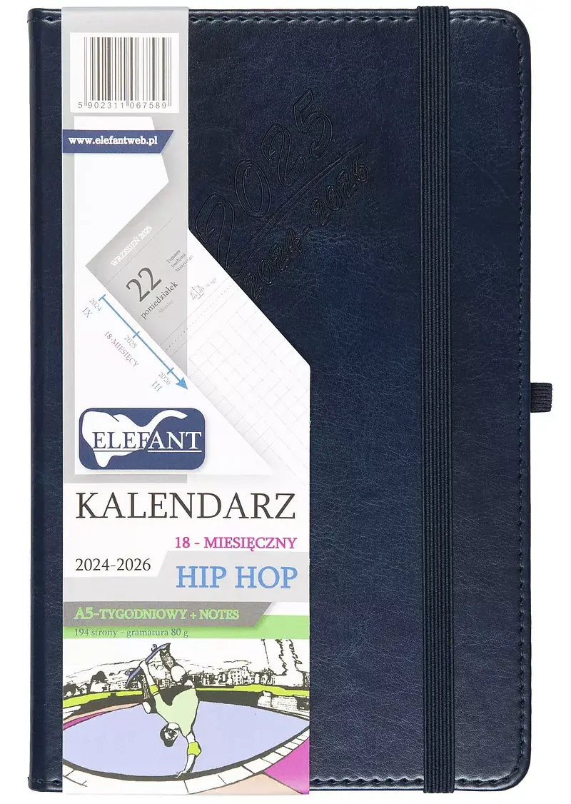 Kalendarz 2024/2025 18 m-cy. Hip hop a5 tygodniowy granatowy