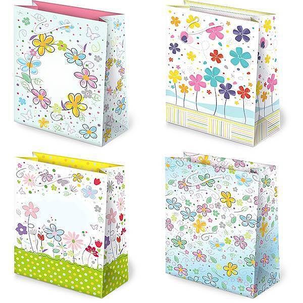 Torebki ozdobne xl set 66 kwiaty rysunkowe 10 sztuk