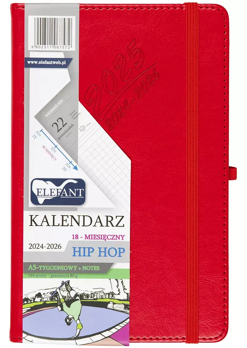 Kalendarz 2024/2025 18 m-cy. Hip hop a5 tygodniowy czerwony