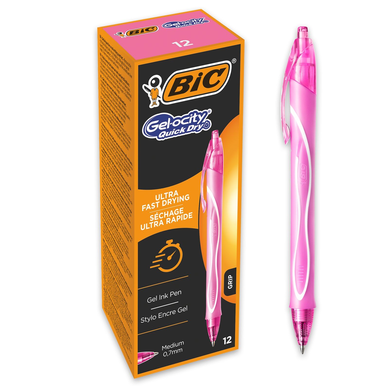 Paczka Długopis żelowy różowy BIC Intensity Quick Dry  12szt.