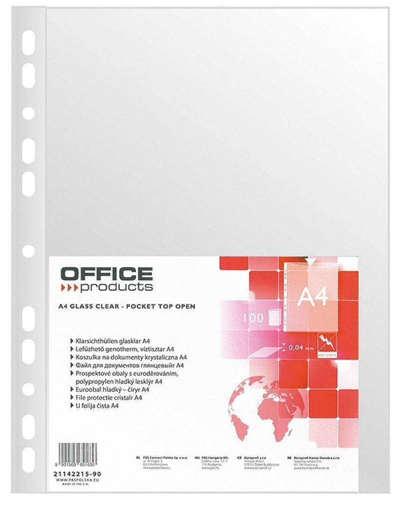 Koszulka a4 na dokumenty office products pp krystal 100 sztuk