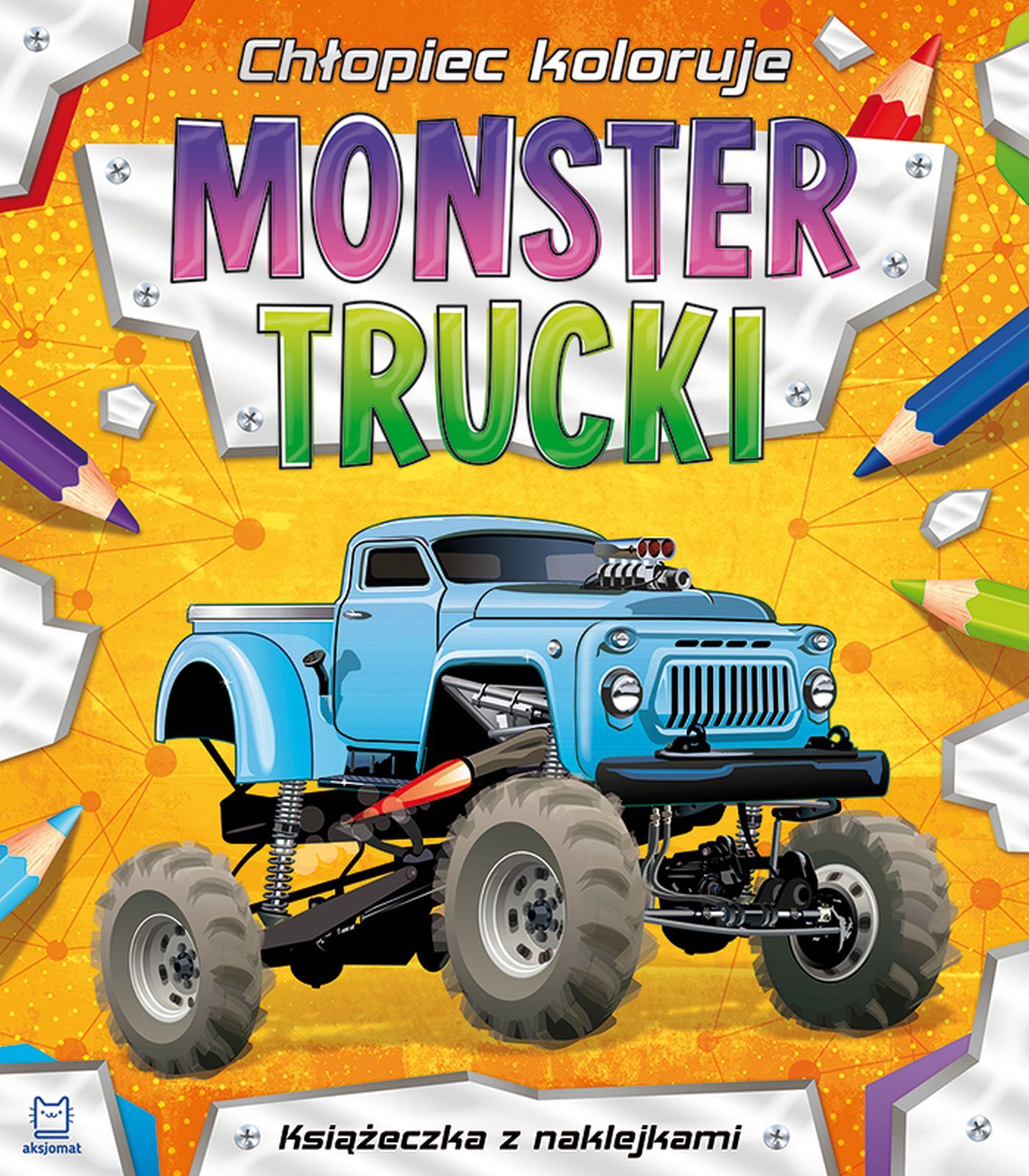 Chłopiec koloruje. Monster trucki