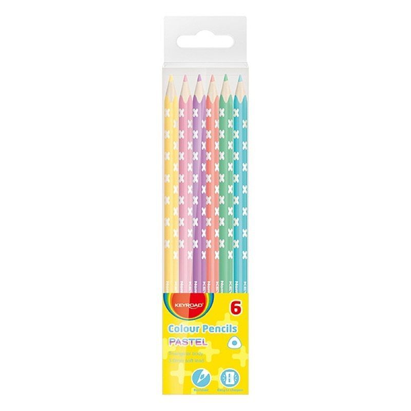 Kredki keyroad ołówkowe trójkątne pastel 6 kolorów