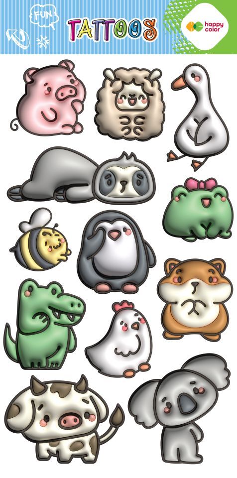 Tatuaże zmywalne BUBBLE ANIMALS 100x200mm Happy Color