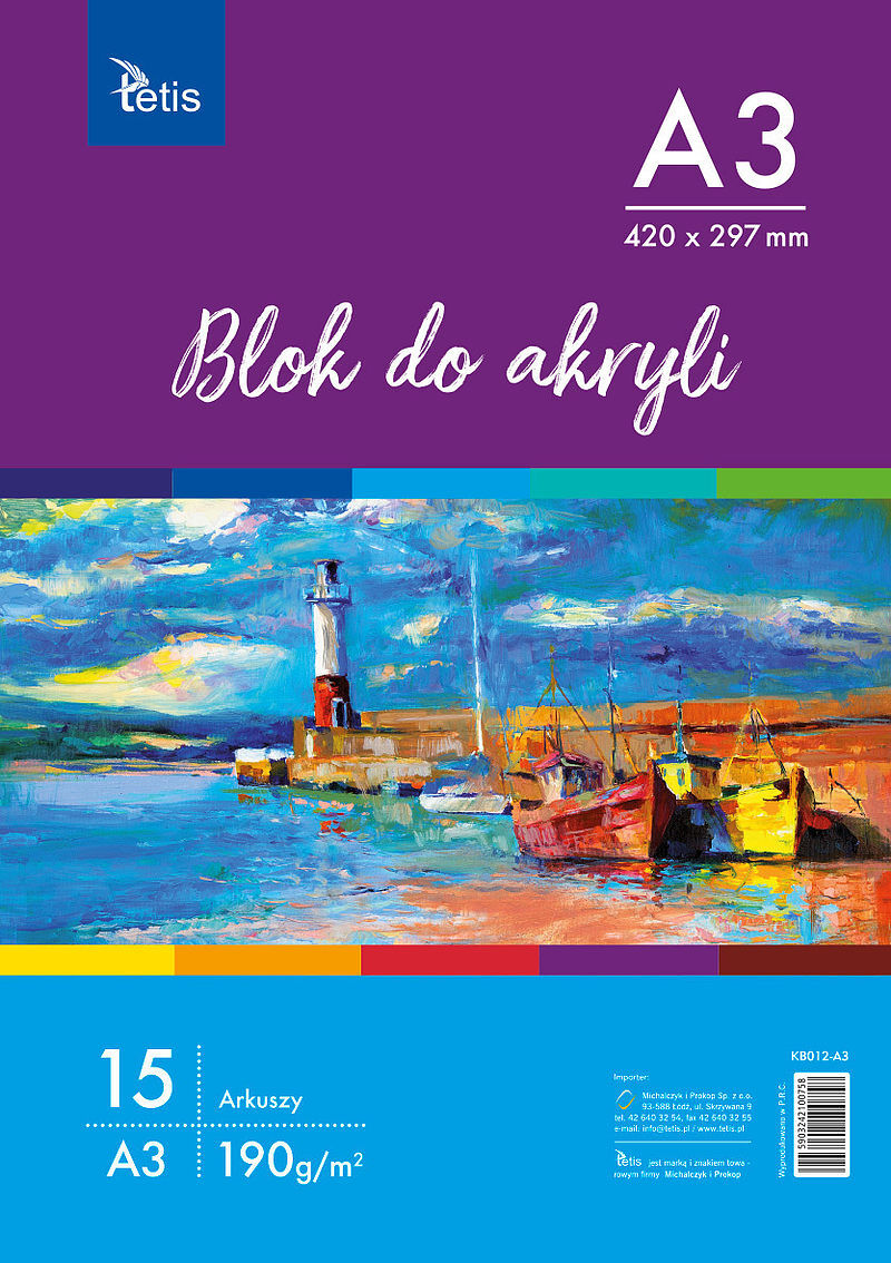 Blok tetis do akryli a3 190 g/m2 15 arkuszy