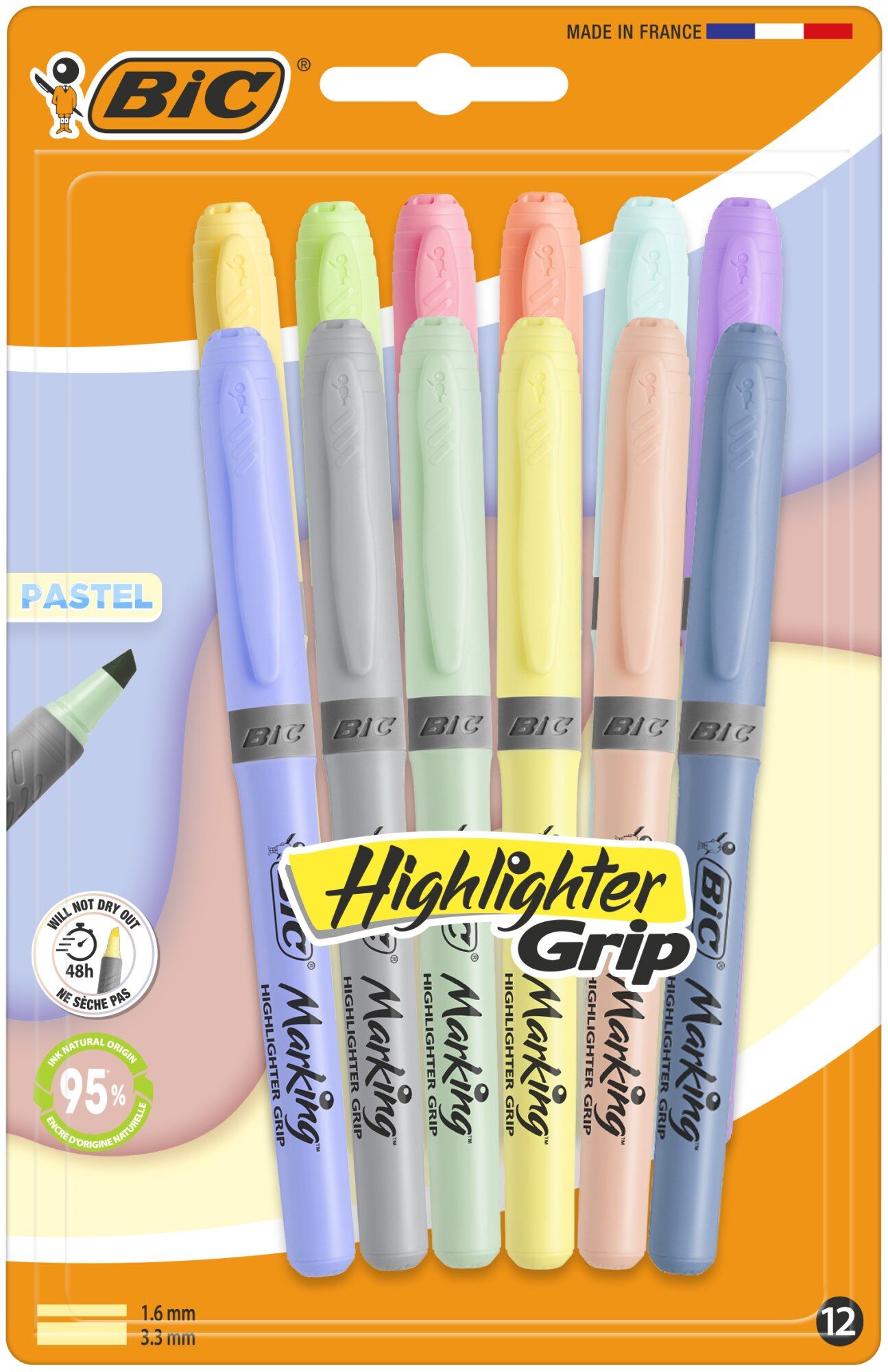 Zakreślacz BIC Pastel Highlighter Grip blister 12szt.mix kolorów