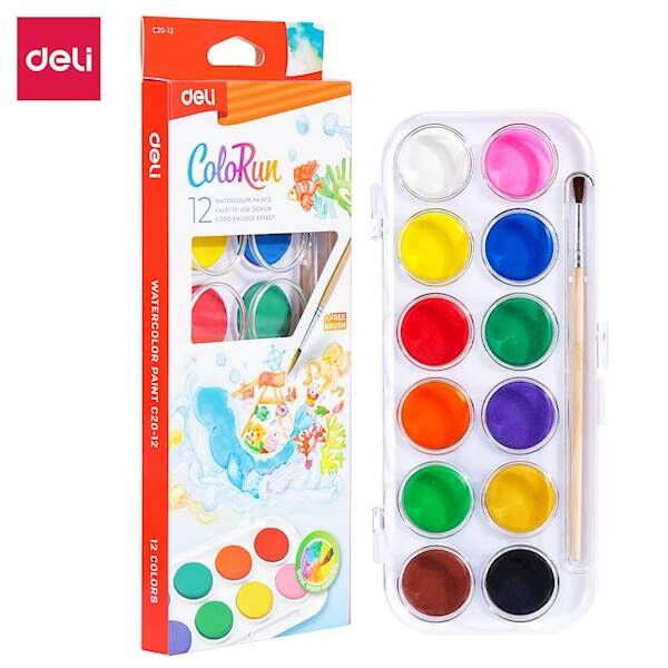 Farby akwarelowe ColoRun 12 kolorów + pędzelek