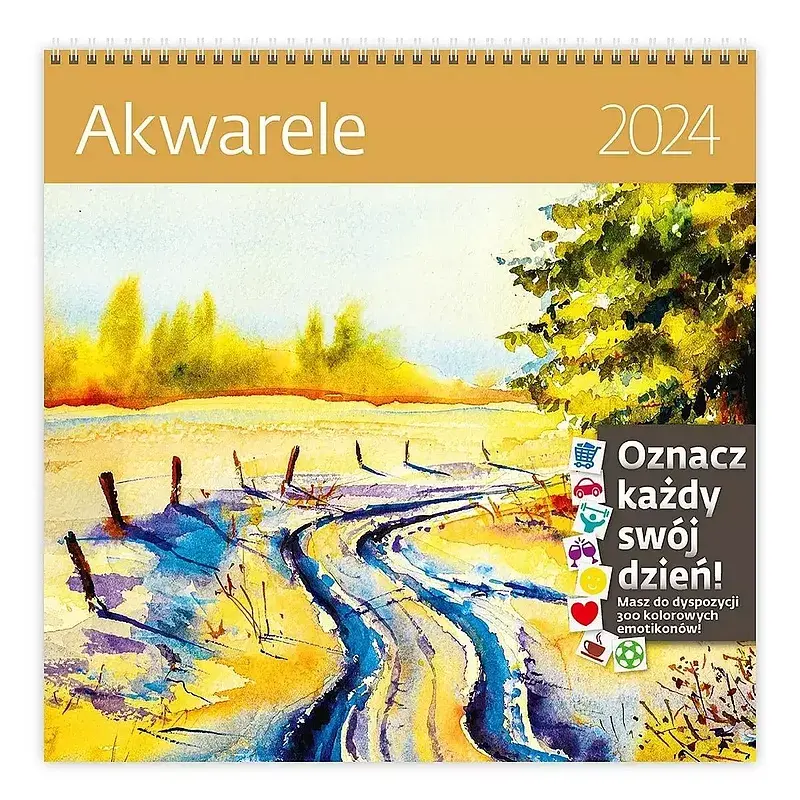 Kalendarz 2024 akwarele z naklejkami ścienny