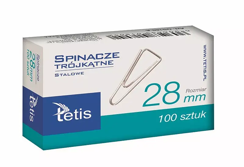 Spinacze biurowe trójkątne 28 mm 100 szt paczka 10 sztuk