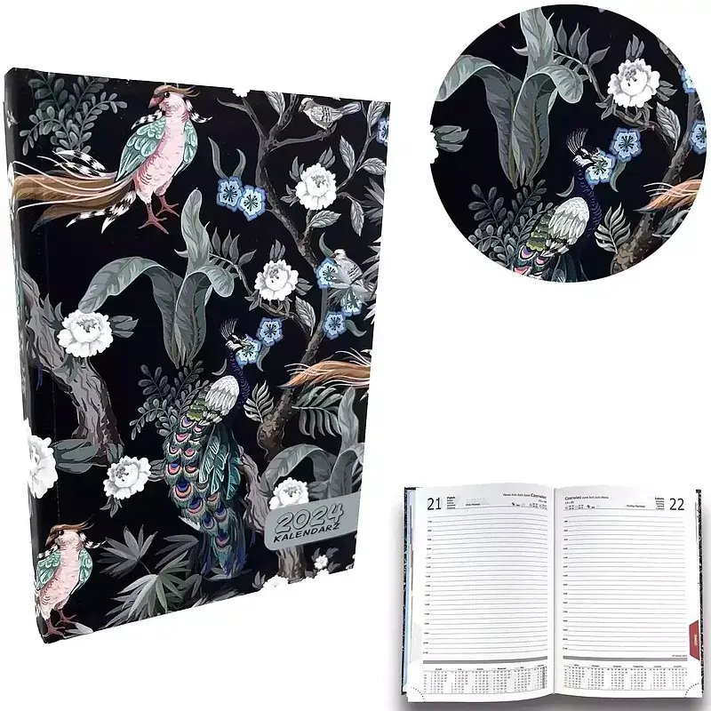 Kalendarz 2024 tygodniowy a5 dzienny soft touch botanique pawie ev230008