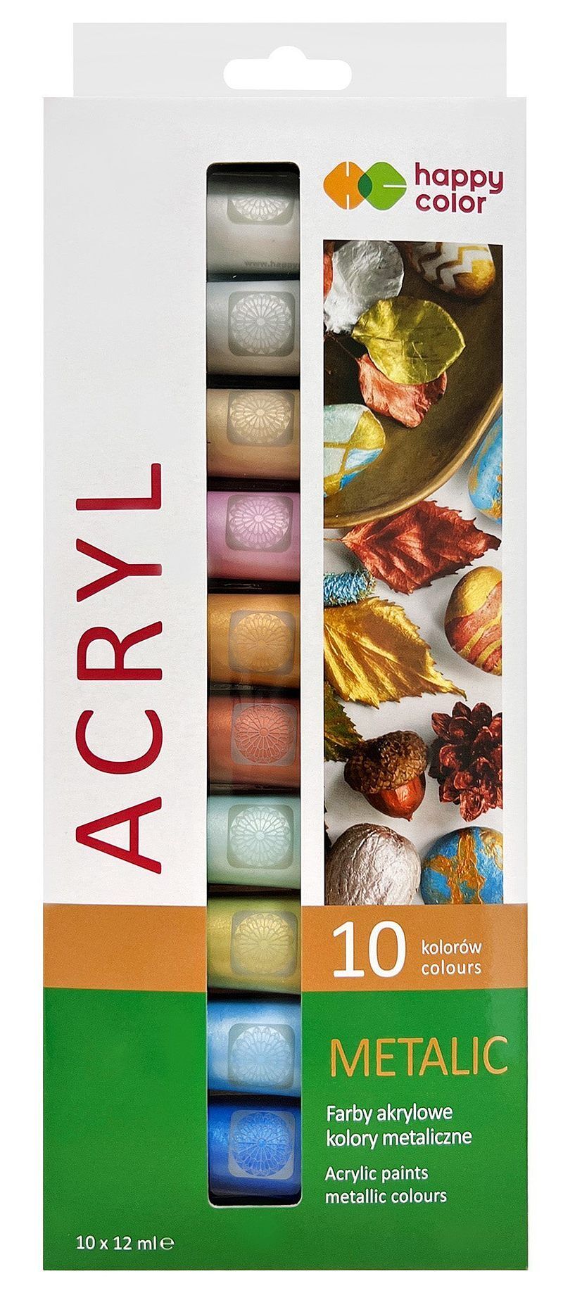 Farba akrylowa metaliczna 10 kolorów x 12 ml happy color