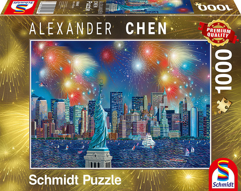 Puzzle 1000 pq fajerwerki nad statuą wolności a. Chen 108672