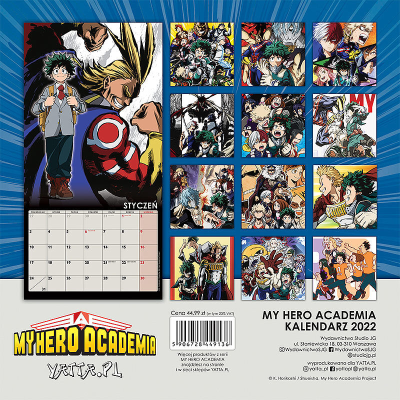 My Hero Academia - Akademia bohaterów - kalendarz ścienny 2022