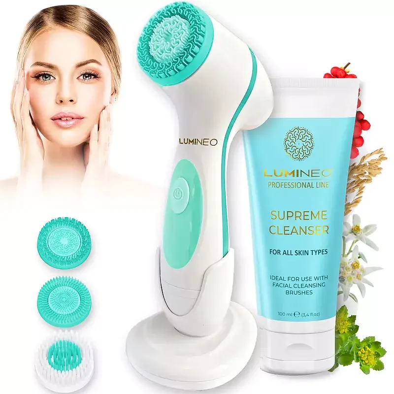 Szczoteczka do twarzy model 868 turkusowa + żel all skin types 100 ml lumineo