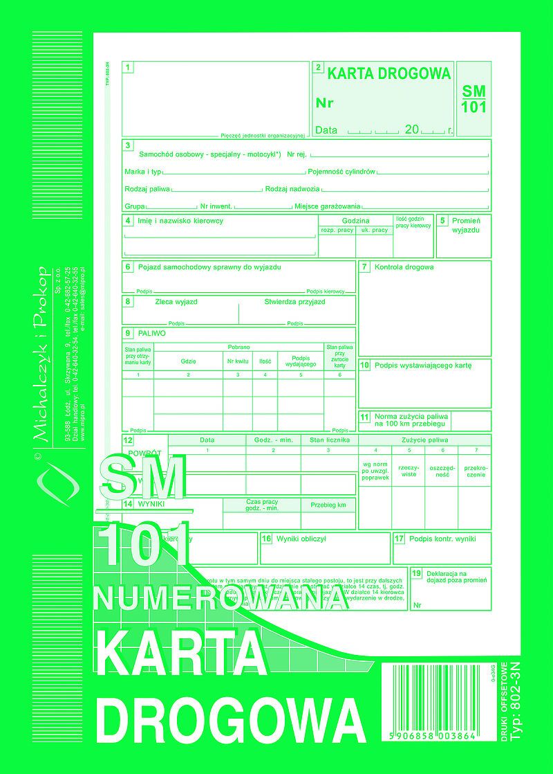 Karta drogowa - samochód osobowy a5 sm/101-numerowany a5