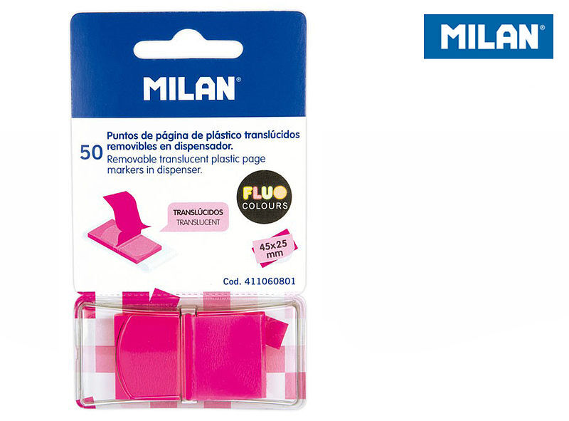 Indeksy transparentne milan fluo róż 45 x 25 mm, 50 szt