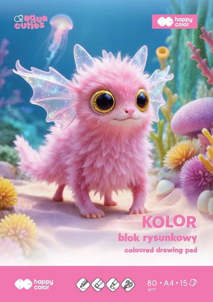 Paczka Blok rysunkowy kolor Aqua Cuties A4 80g.15ark. Happy Color 20 sztuk