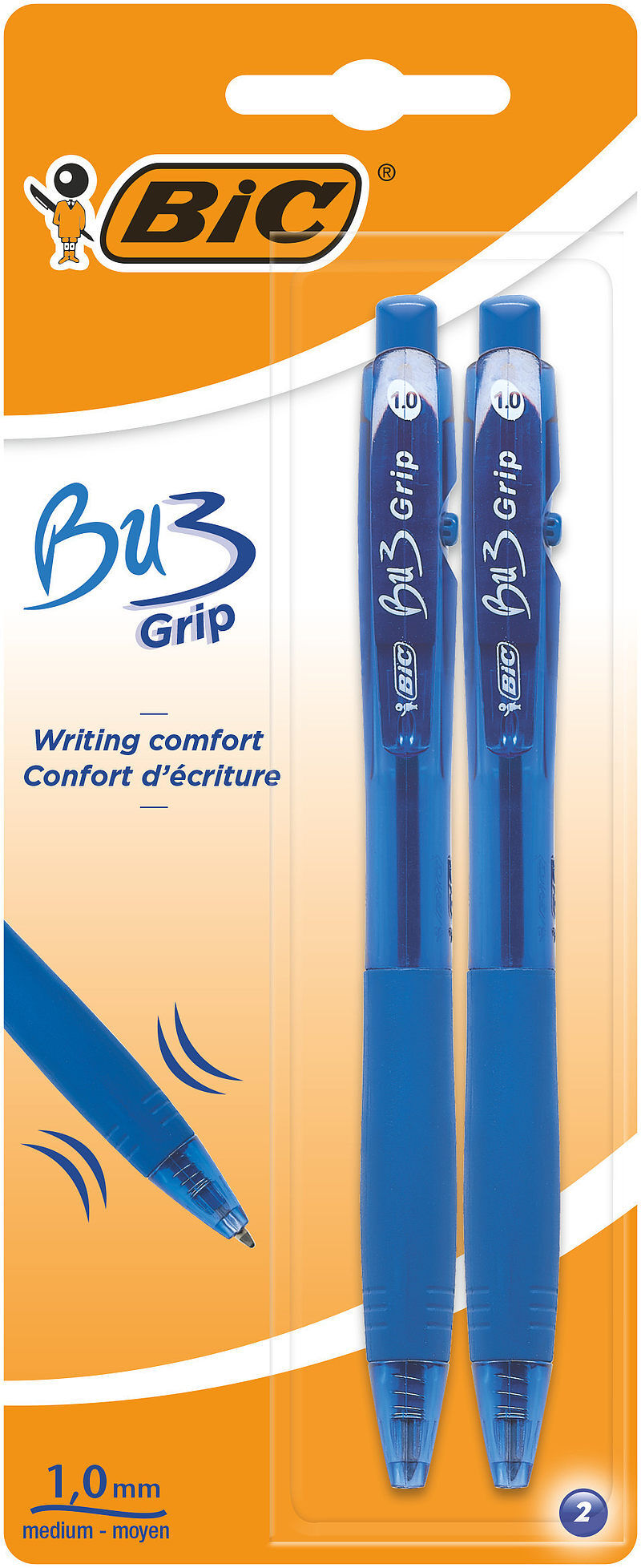 Bic bu3 grip długopis niebieski 2szt blister