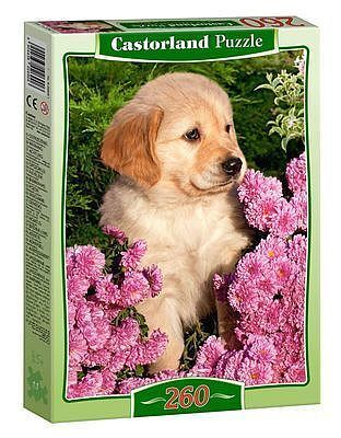 Puzzle - 260 elementów - Piesek w różowych kwiatach