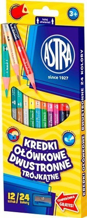 Kredki ołówkowe trójkątne dwustronne 12=24 + temperówka